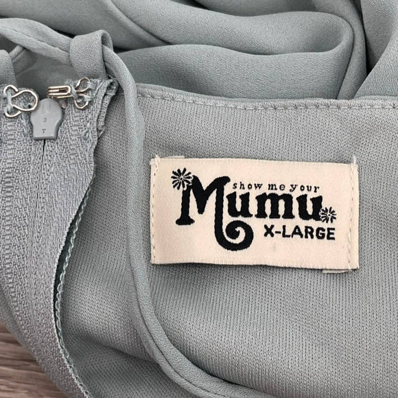 NEW - SHOW ME YOUR MUMU Godshaw Goddess Gown Dress in Silver Sage Crisp - Sz XL - Picture 3 of 13